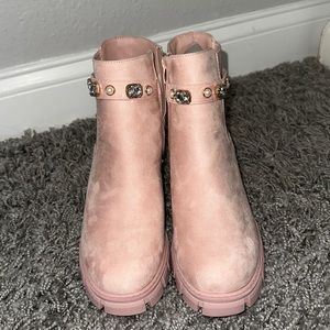 Pink bejewled booties